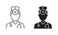 Ear, Nose, Throat Doctor Symbol Collection. ENT Specialist. Otolaryngologist Doctor Line and Silhouette Black Icon Set