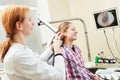 Ear, nose, throat examining. ENT doctor with a child patient and endoscope Royalty Free Stock Photo