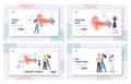 Ear Pain, Tinnitus, Otitis, Landing Page Template Set. Tiny Characters Doctors and Patients at Huge Human Ear Anatomy