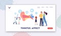 Ear Pain, Tinnitus, Otitis, Landing Page Template. Tiny Characters Doctors and Patients at Huge Human Ear Anatomy