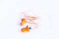 Ear plugs hearing protection on white background,safety concept Royalty Free Stock Photo