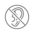 Ear with prohibition sign line icon. Transplantation, amputation organ, deafness symbol