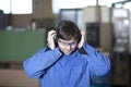 Ear protection at work Royalty Free Stock Photo