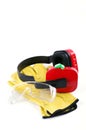 Ear protectors with gloves and goggles Royalty Free Stock Photo