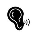 Black solid icon for Ear recognition, hear and listen Royalty Free Stock Photo