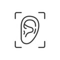 Ear recognition, icon in line design. Ear, recognition, biometric, scan, audio, identification, technology on white