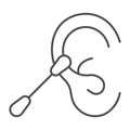 Ear and ear stick thin line icon, Hygiene routine concept, Cotton swab sign on white background, ear cleaner icon in