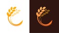 Ear of Wheat logotype for Bakery or Harvest Farm Company. Vector Emblem isolated on white and dark brown background. Royalty Free Stock Photo