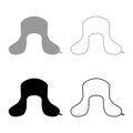 Earflapped fur hat Ushanka russion hatwear icon set grey black color illustration outline flat style simple image