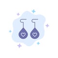 Earing, Love, Heart Blue Icon On Abstract Cloud Background