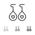 Earing, Love, Heart Bold and thin black line icon set