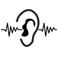 Earing test icon on white background. sound wave going through human ear. hearing symbol. flat style