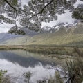 Earl Mountains range at Mirror lakes, Fiordland Park, New Zealand Royalty Free Stock Photo