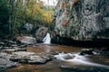 Early autumn color and Kilgore Falls, at Rocks State Park, Maryland. Royalty Free Stock Photo