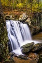 Early autumn color at Kilgore Falls, at Rocks State Park, Maryland. Royalty Free Stock Photo