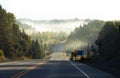 Beautiful early autumn morning fog on Highway 60 in Algonquin Park, Canada Royalty Free Stock Photo