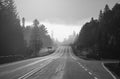 The early autumn morning fog on Highway 60 in Algonquin Park, Canada Royalty Free Stock Photo