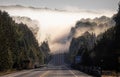 The early autumn morning fog on Highway 60 in Algonquin Park, Canada Royalty Free Stock Photo