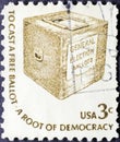 Early Ballot Box, with inscription `To cast a free ballot - A Root of democracy`