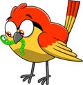 Early Bird Cute Cartoon Character With A Worm In Its Beak Royalty Free Stock Photo