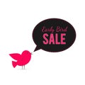 Early Bird sale banner. Cute cartoon bird with speech bubble. Special offer announcement advertising poster. Social media Royalty Free Stock Photo