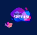 Early bird special banner with bird and geomethic shapes. Promotional futuristic design template on blue background with doodles. Royalty Free Stock Photo