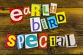 Early bird special menu discount offer promotion sale shop customer