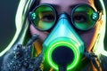 3D rendering a cyberpunk girl in futuristic gas mask
