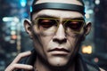 3D rendering cyberpunk gangster man character wearing futuristic glasses Royalty Free Stock Photo