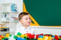 Early development, kindergarten. Elementary school child. Online home school lessons. Concept of kids education. Royalty Free Stock Photo