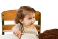 Early education baby boy with book at school desk Royalty Free Stock Photo