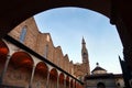 View of Cloister through Archway, Basilica of Santa Croce, Florence, Italy