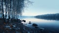 Early evening view of the lake and autumn forest