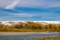 Early fall snow on the foothills and Bow River. Wyndham and Carsland Provincial Park. Alberta Canada Royalty Free Stock Photo