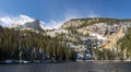 12,713 foot Hallet Peak rises above Bear Lake in Rocky Mountain National Park, Colorado. Royalty Free Stock Photo