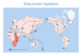 Early human migrations. Map of the spread of humans around the world