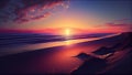 Early Morning Beach, Red Ocean, Sea Sunrise, Sunset Landscape, Abstract Generative AI Illustration Royalty Free Stock Photo