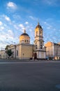 Early morning in the city. The Ascension Cathedral in Tver city, Russia.