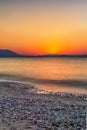 Early morning , dramatic sunrise over sea and mountain. Photographed in Asprovalta, Greece. Royalty Free Stock Photo