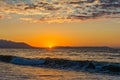 Early morning , dramatic sunrise over sea. Photographed in Asprovalta, Greece. Royalty Free Stock Photo