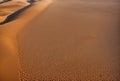 Early morning drone capture of light casting shadows across sandy desert dunes. AI generated. Royalty Free Stock Photo