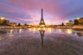 Early morning Eiffel tower reflection on the empty fountain