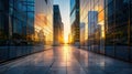 Early morning at empty street with modern office buildings or business center Royalty Free Stock Photo