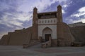Early morning at the entrance to the ancient Ark fortress. Bukhara