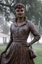 Early morning fog highlights `I love Lucy` statue in the Waterfront Park, Jamestown, NY, summer, 2021
