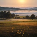 Early morning foggy nature landscape made with Generative AI