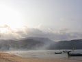 early-morning haze on beach