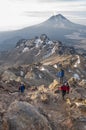 Early morning at the Iztaccihuatl with the Popocatepetl at the back and mountaineers