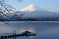 Early morning at the Kawaguchiko lake, Mount Fuji view, Japan.
