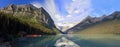 Canadian Rockies Landscape Panorama of Peaceful Lake Louise in Morning Light, Banff National Park, Alberta, Canada Royalty Free Stock Photo